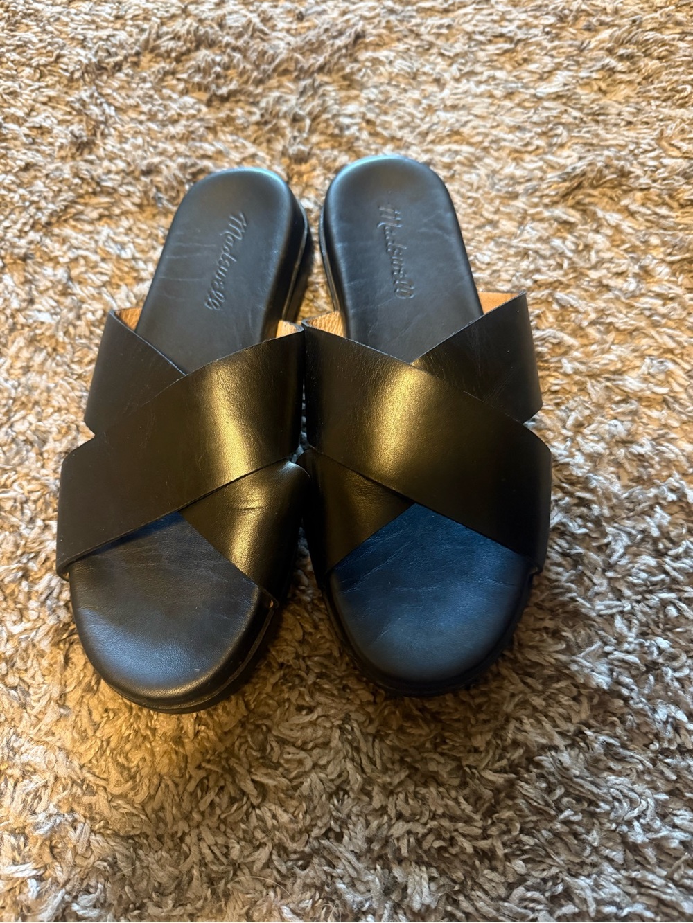 Madewell Black Leather Crisscross Slide Sandals SZ 6.5